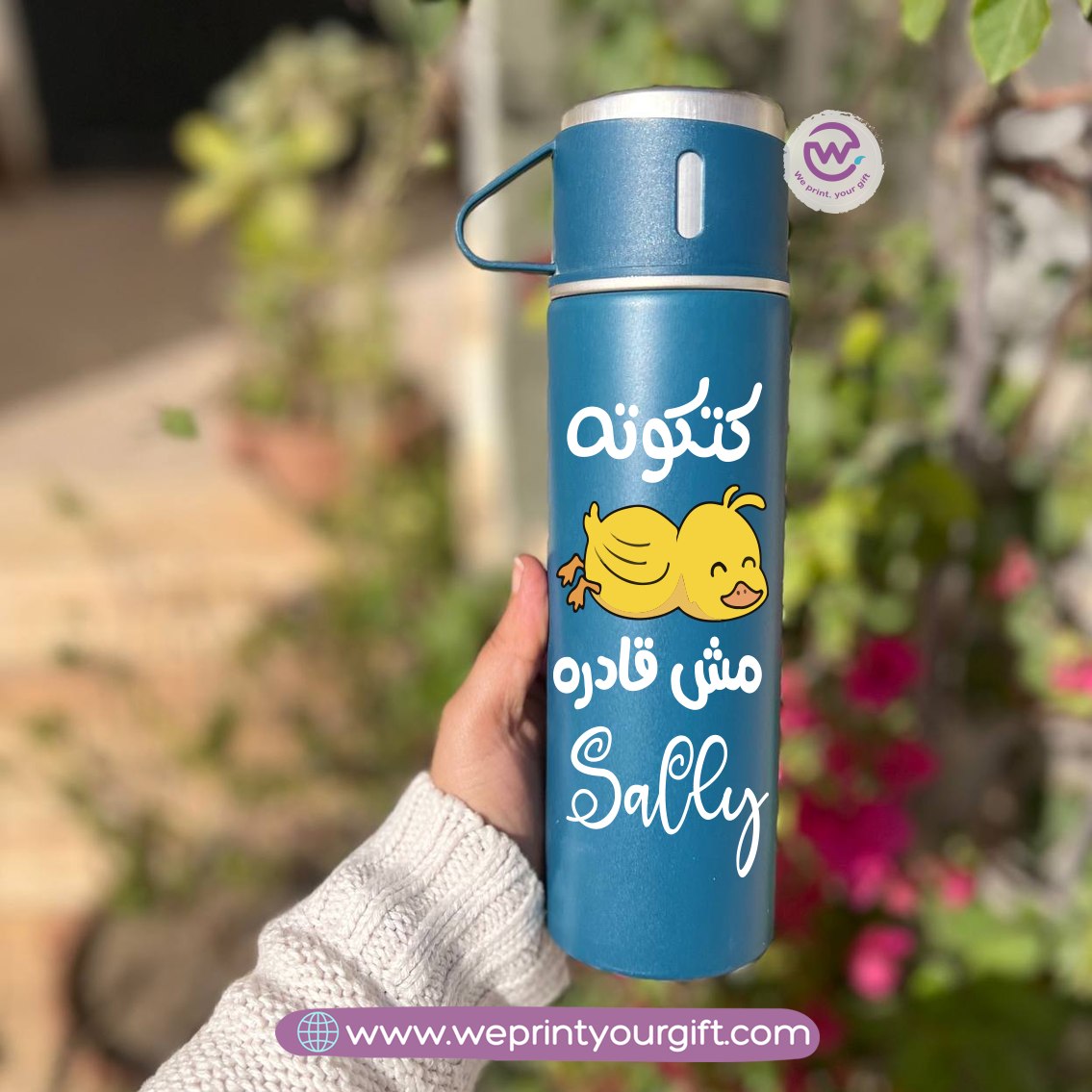 ترمس حافظ للحرارة وأكواب مشاركة بتصميم كوميك مود – 500 مل