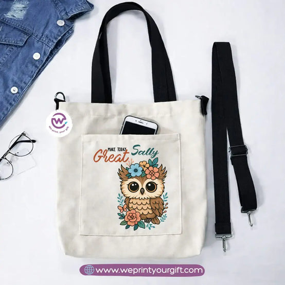 Canvas Tote Bag with Adjustable Shoulder Straps – 35 × 35 cm | Cute Owl Design - WE PRINT