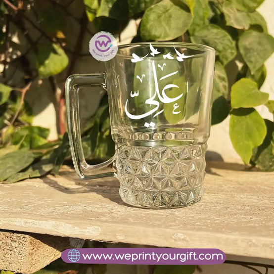 Personalized Clear Crystal Pattern Glass Mug with Arabic Name Typography – 250 ml - WE PRINT
