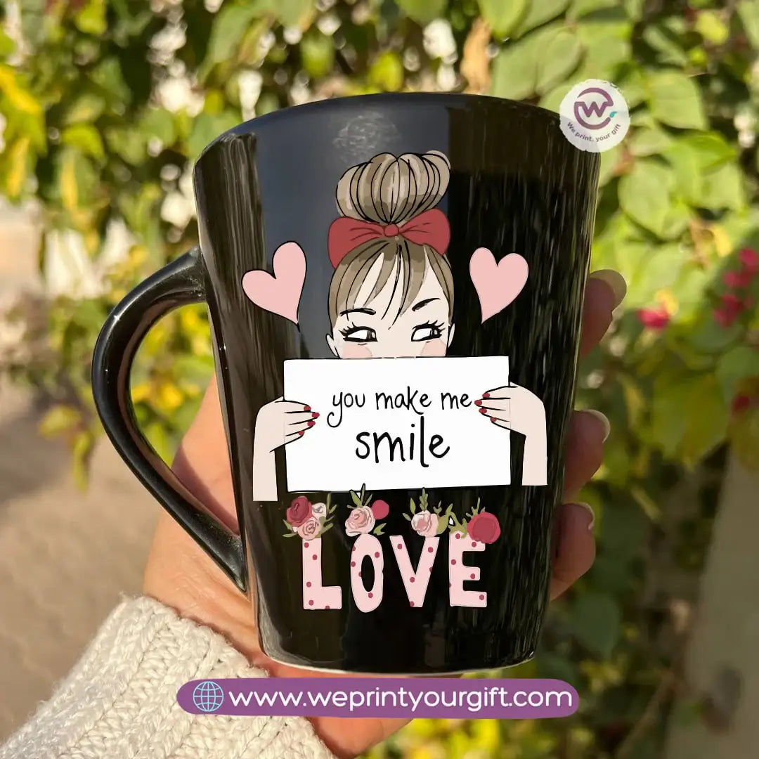 Valentine’s Edition Black Conical Porcelain Mug – 350 ml | UV Raised Sticker Printing - WE PRINT