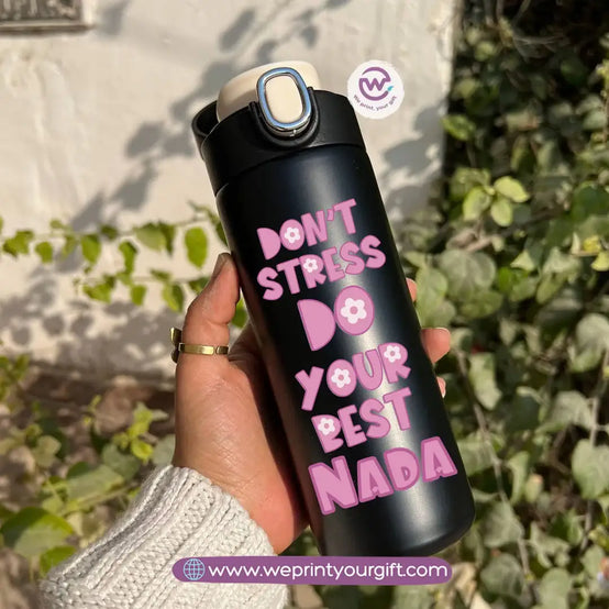 Stainless Steel Thermal Mug with Digital Temperature Display – 420ml Motivational Doodle Art (English Quotes) - WE PRINT