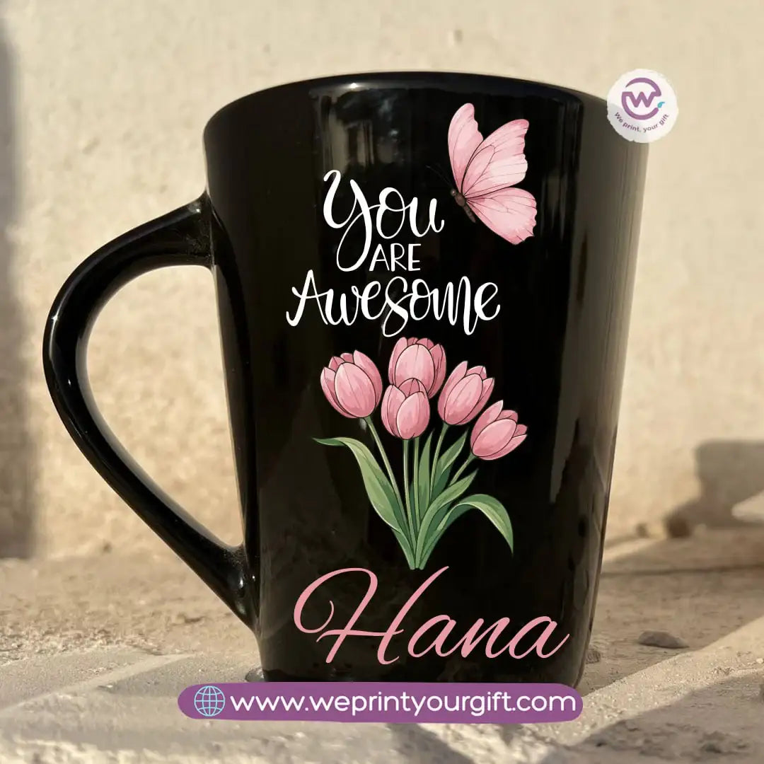 Motivational Digital Art Edition Black Conical Porcelain Mug – 350 ml | UV Raised Sticker Printing - WE PRINT