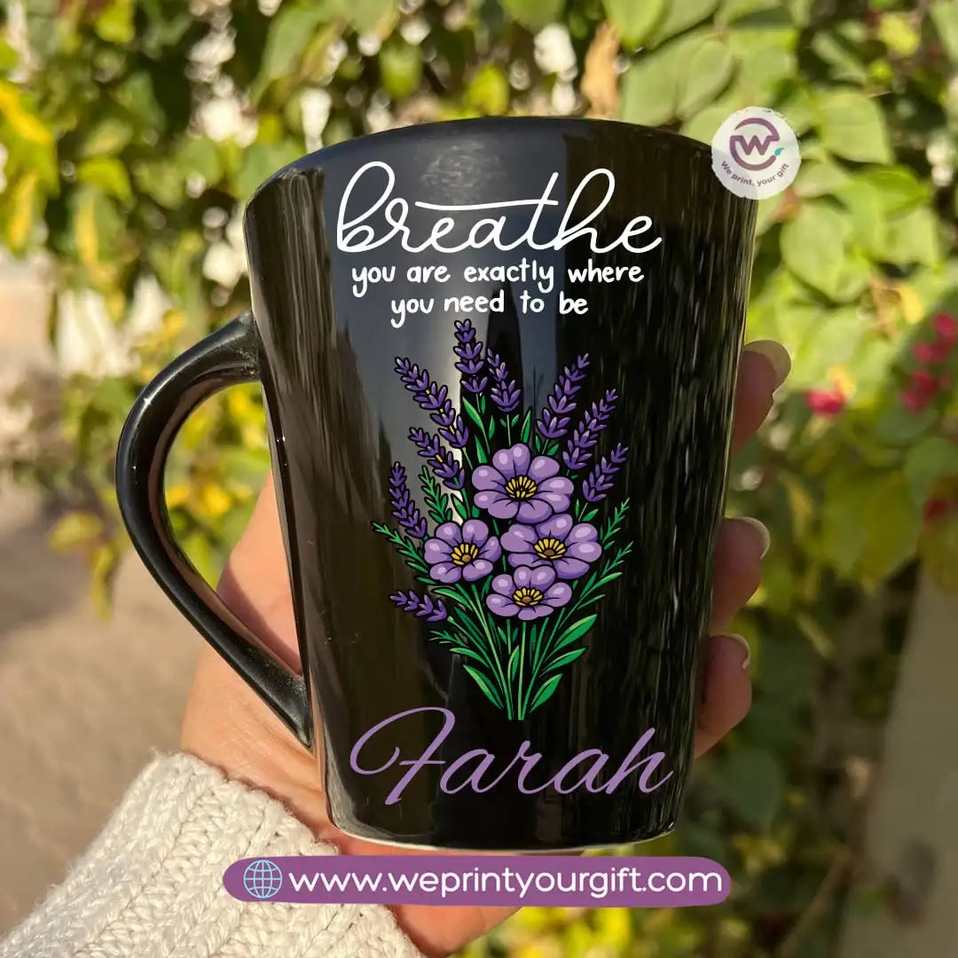 Purple-Themed Digital Art Edition Black Conical Porcelain Mug – 350 ml | UV Raised Sticker Printing - WE PRINT