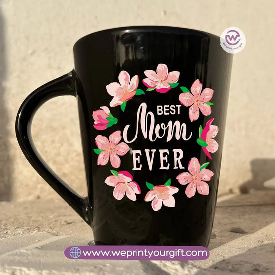 Mom Love Edition Black Conical Porcelain Mug – 350 ml | Artistic Mother-Inspired Designs | UV Raised Sticker Printing - WE PRINT