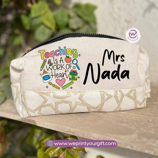 Islamic Pattern Teacher Boxy Pouch – Personalized Cotton Makeup & Pencil Case