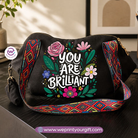 Floral Motivational Shoulder Bag & Pouch Set