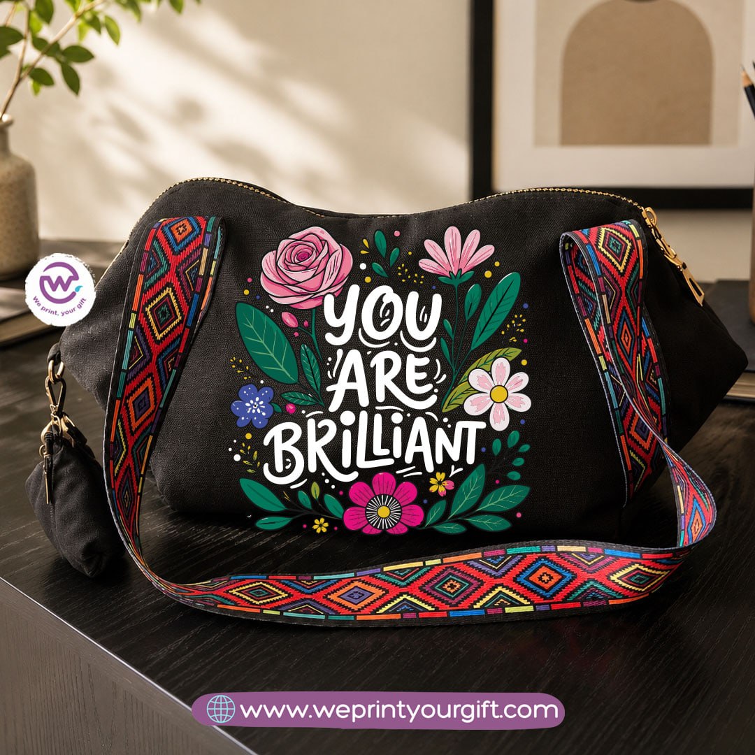 Floral Motivational Shoulder Bag & Pouch Set