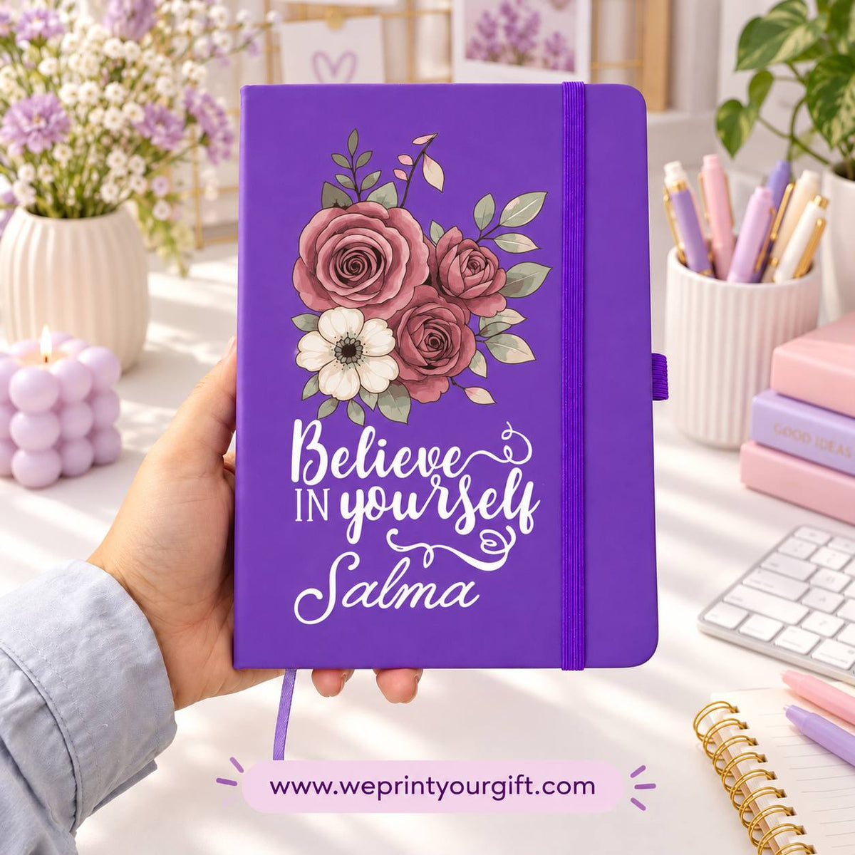 A5 Rubber Cover Notebook – Floral Motivational Quotes