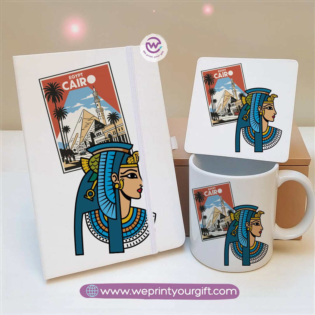 Egyptian Pharaonic Design Gift Set – Notebook, Mug & Coaster