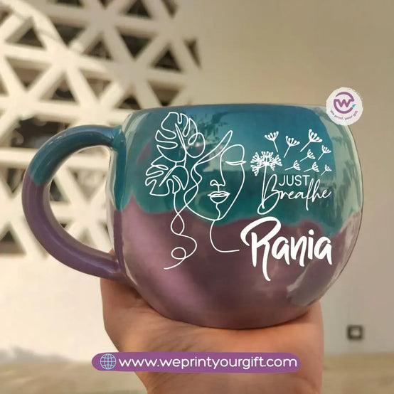 Turquoise & Purple Handmade Pottery Mug – 350 ml | Personalized One Line Art Names - WE PRINT