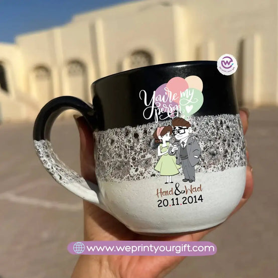 Black & White Handmade Pottery Mug – 350 ml | Valentine Up Cartoon Theme - WE PRINT