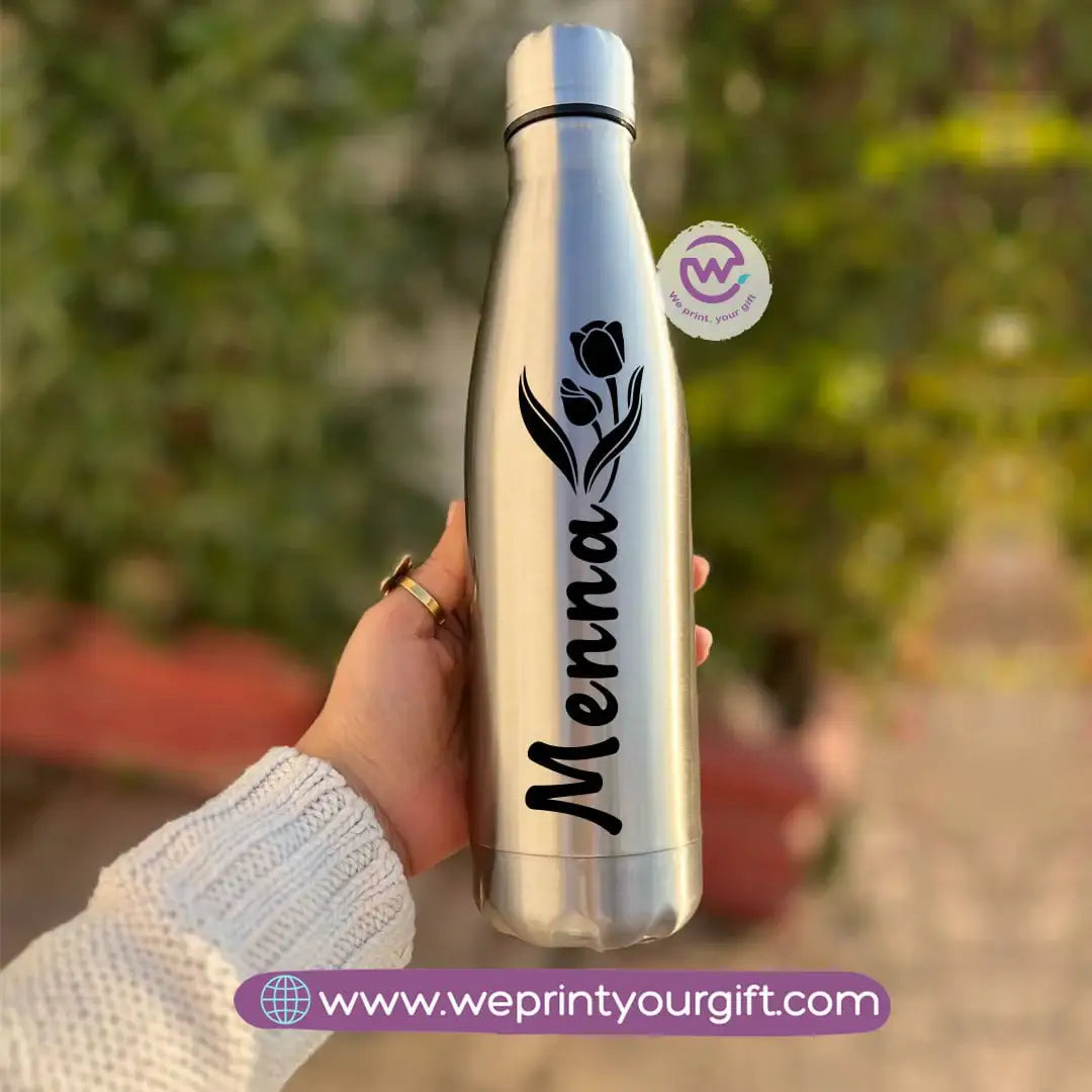 Personalized Silver Thermal Bottle with Arabic Name Typography – 500 ml - WE PRINT