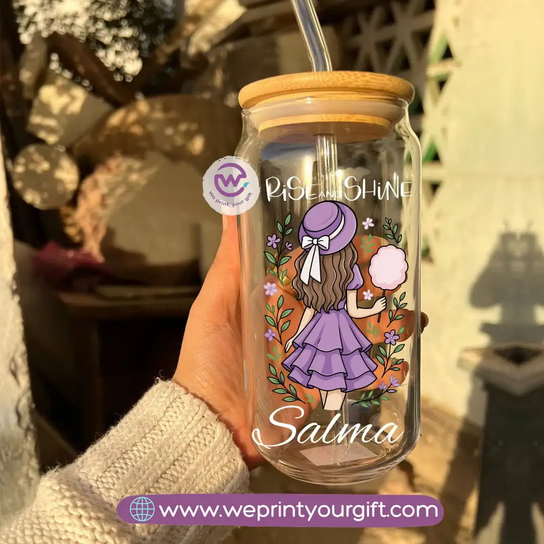 Round Glass Mug with Bamboo Lid & Glass Straw | Digital Art Design – 400 ml - WE PRINT