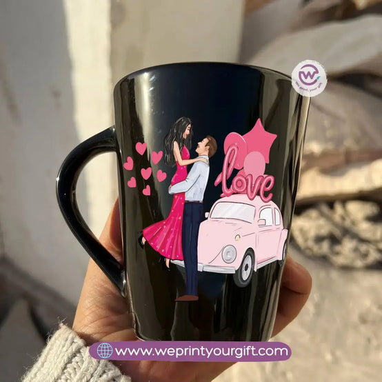 Valentine’s Edition Black Conical Porcelain Mug – 350 ml | UV Raised Sticker Printing - WE PRINT