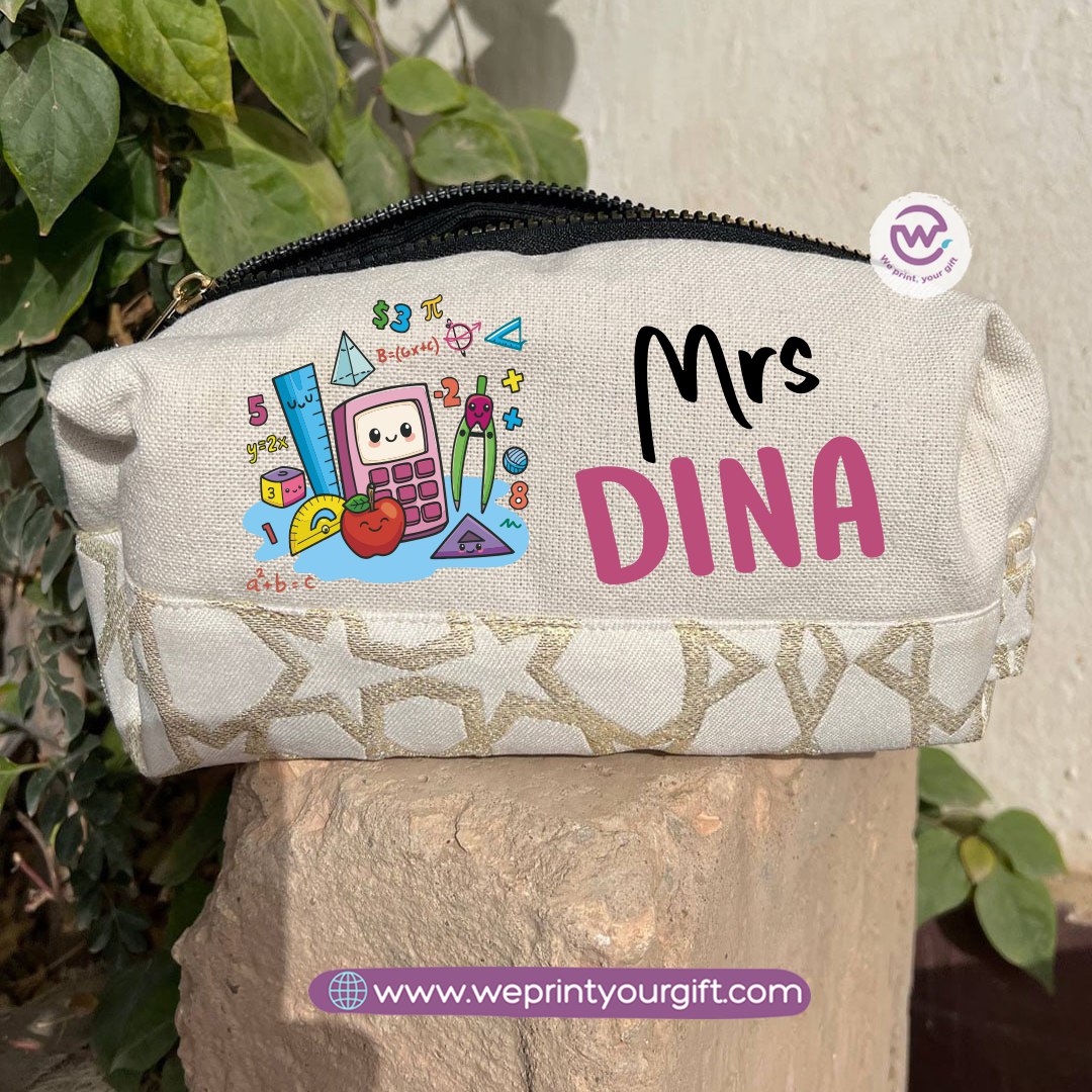 Islamic Pattern Teacher Boxy Pouch – Personalized Cotton Makeup & Pencil Case