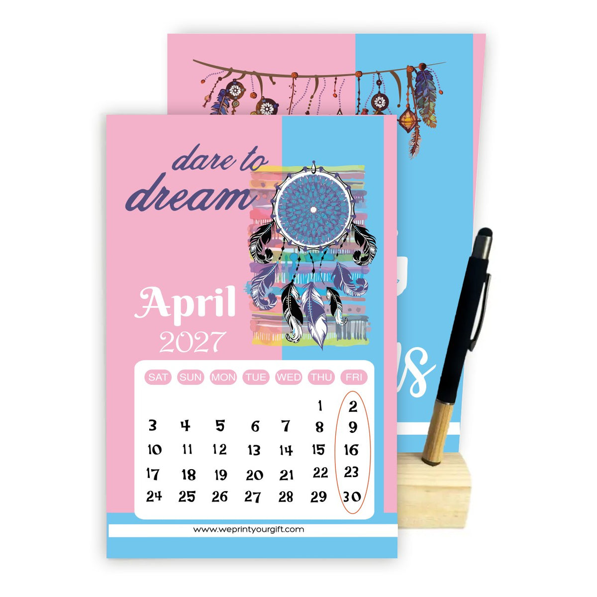 2027 Dream Catcher Desk Calendar – Inspirational Quotes with Wooden Stand & Bamboo Touch Pen