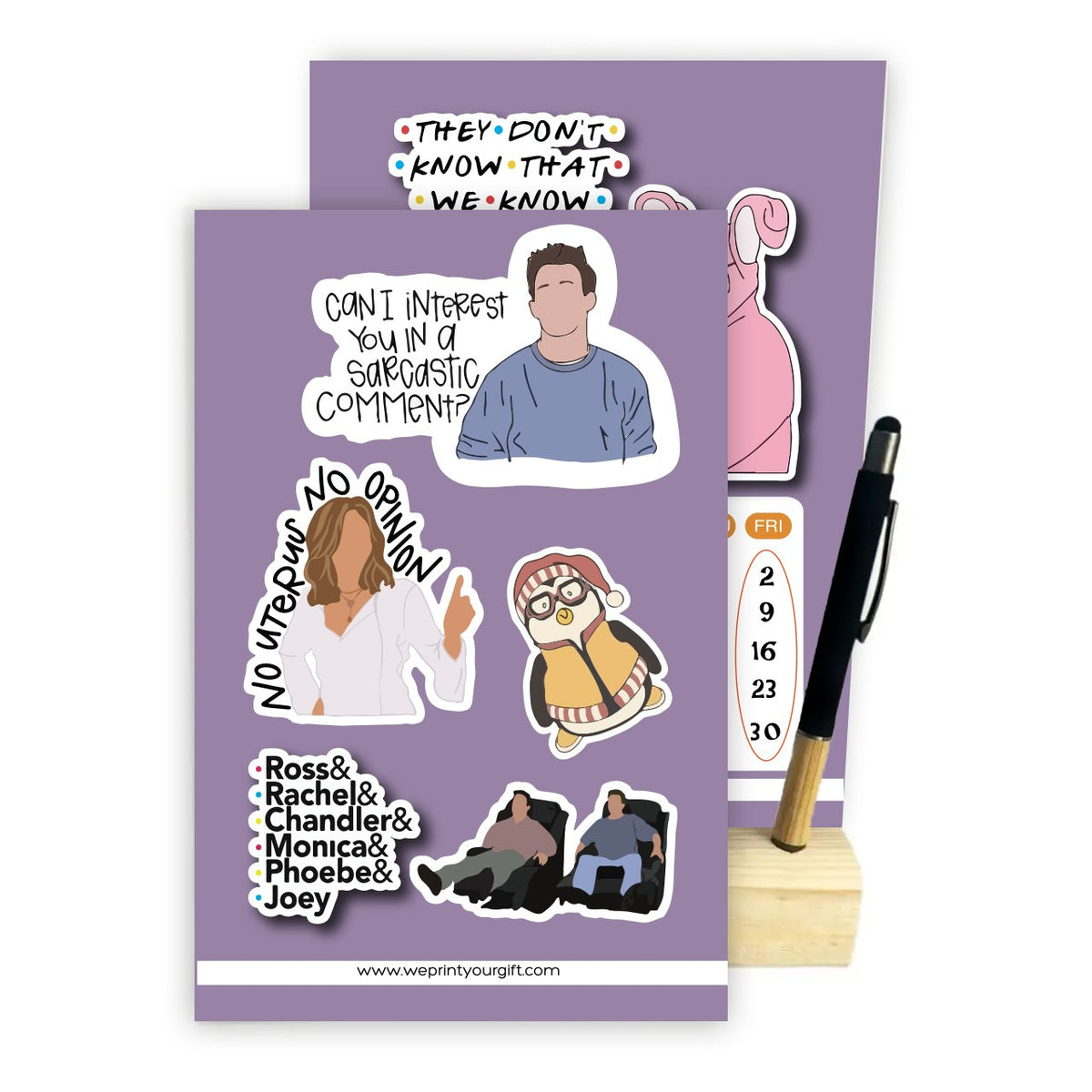 Friends Inspired 2027 Desk Calendar with Wooden Stand & Bamboo Touch Pen – A5 Monthly Calendar
