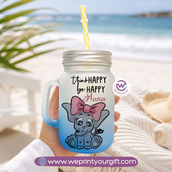 Cute Elephant Glass Mug with Lid & Straw – 400ml