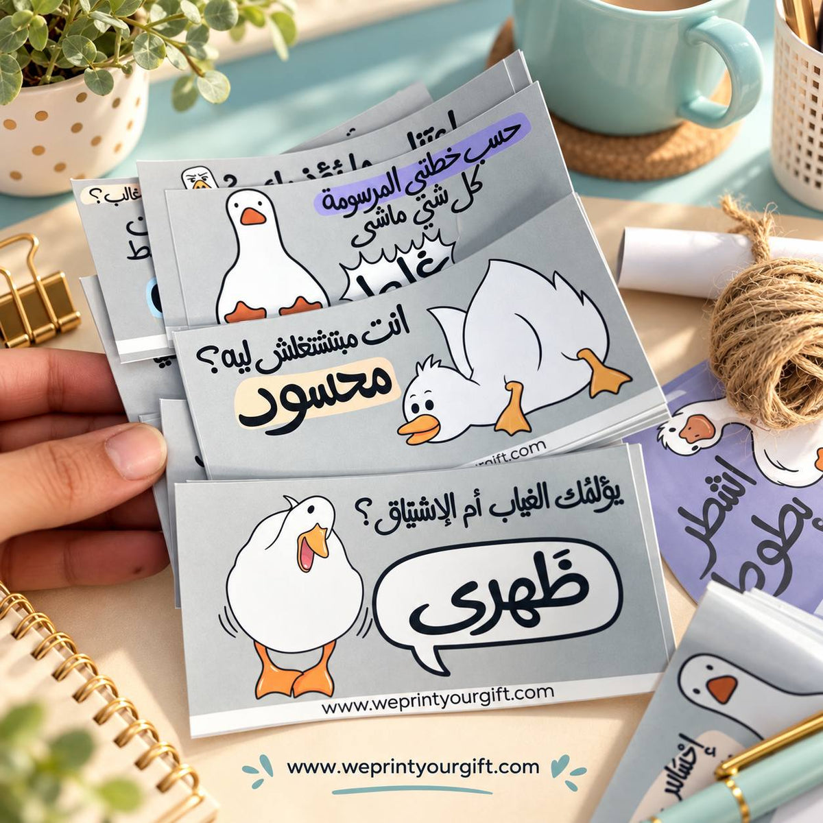 برطمان هدايا «يوميات بطة المكتب» – 50 بطاقة عربية مضحكة وإكسسوارات