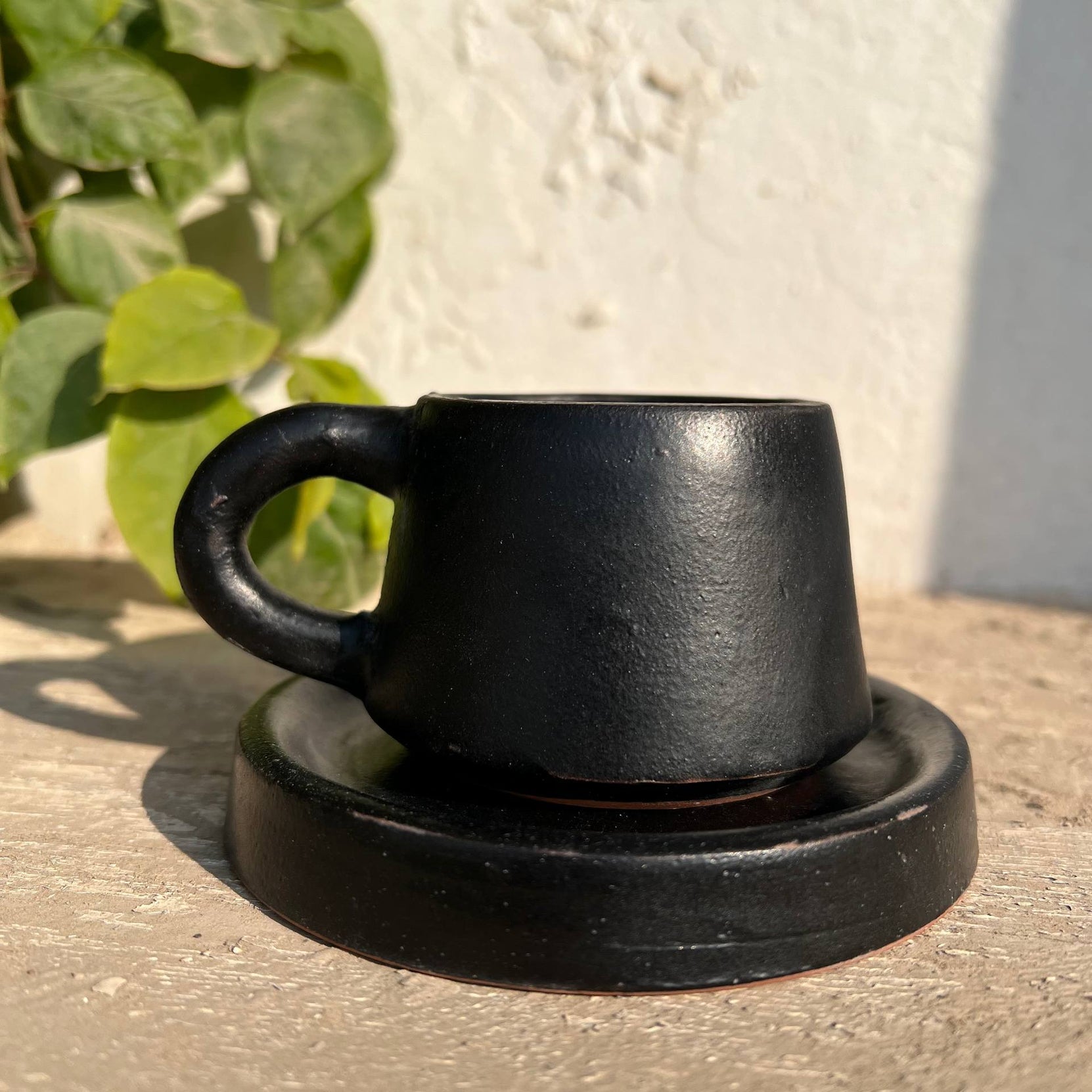 فنجان قهوة مصنوع يدويًا من الفخار مع صحن - 200 مل | خيارات التخصيص