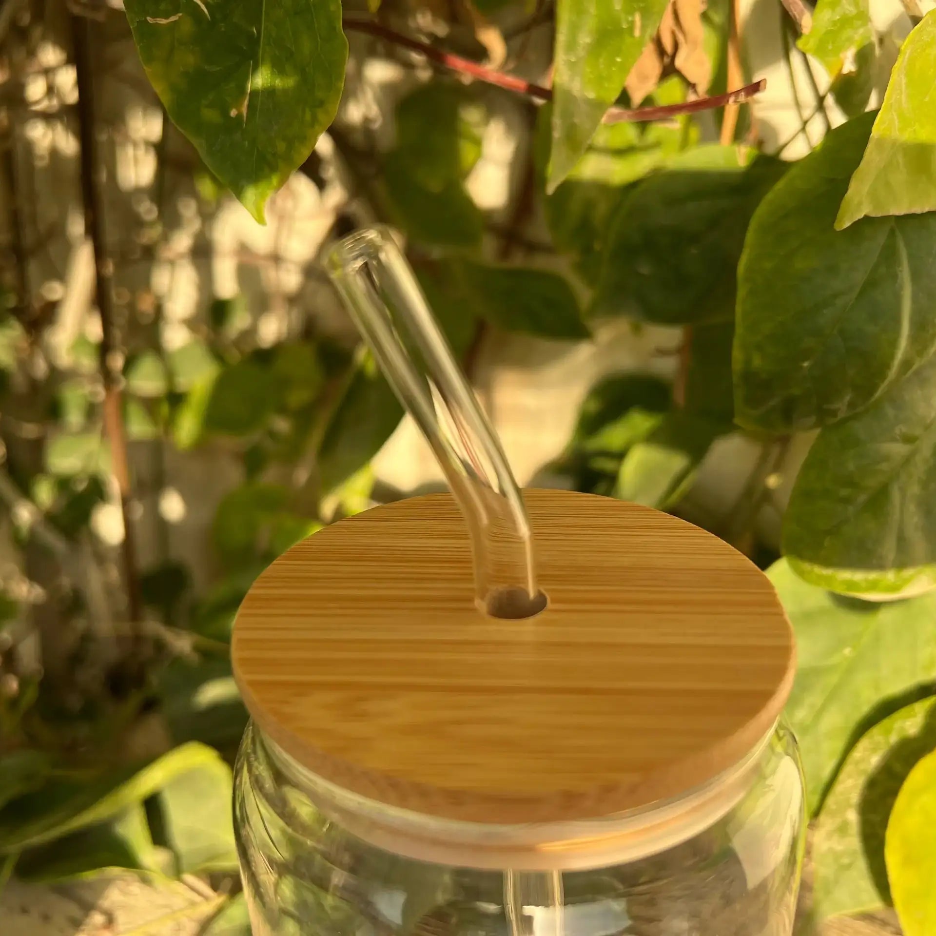 Round Glass Mug with Bamboo Lid & Glass Straw - Customization options - WE PRINT