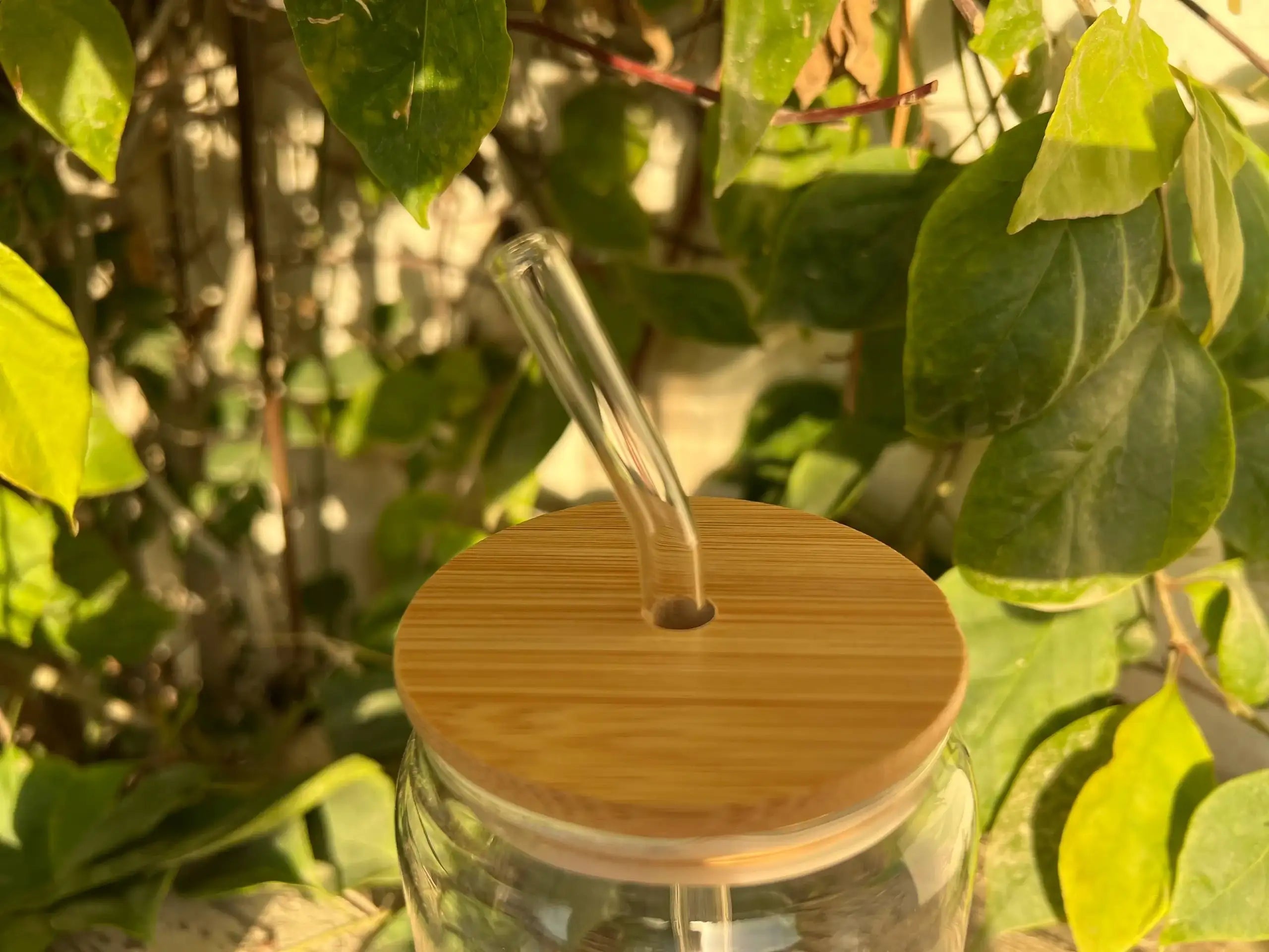 Round Glass Mug with Bamboo Lid & Glass Straw - Customization options - WE PRINT
