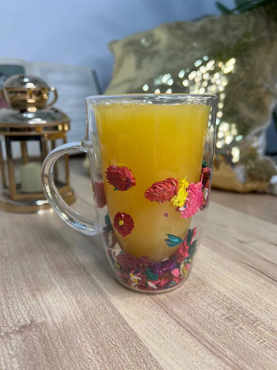 Double wall mug with flowers-Large - Customization Option