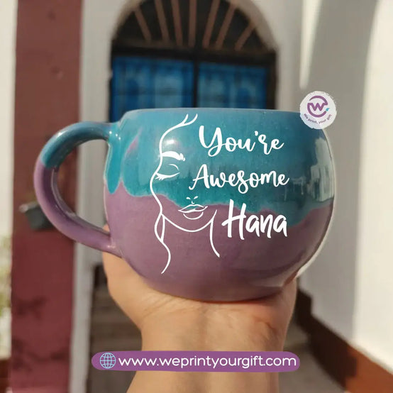 Turquoise & Purple Handmade Pottery Mug – 350 ml | Personalized One Line Art Names - WE PRINT