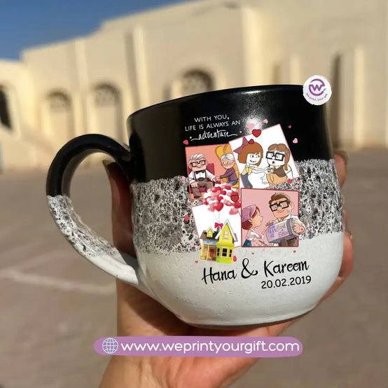 Black & White Handmade Pottery Mug – 350 ml | Valentine Up Cartoon Theme - WE PRINT