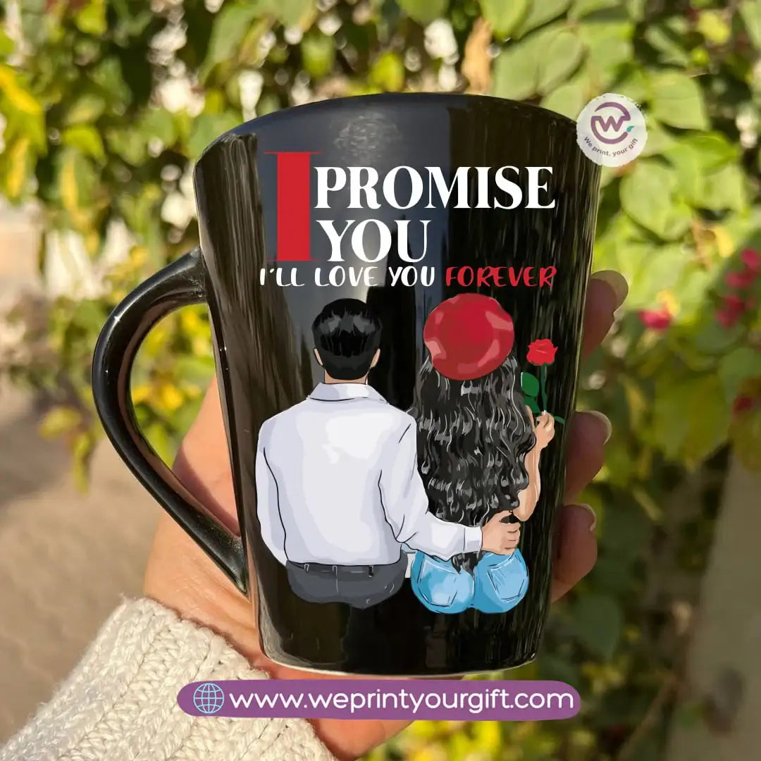 Valentine’s Edition Black Conical Porcelain Mug – 350 ml | UV Raised Sticker Printing - WE PRINT