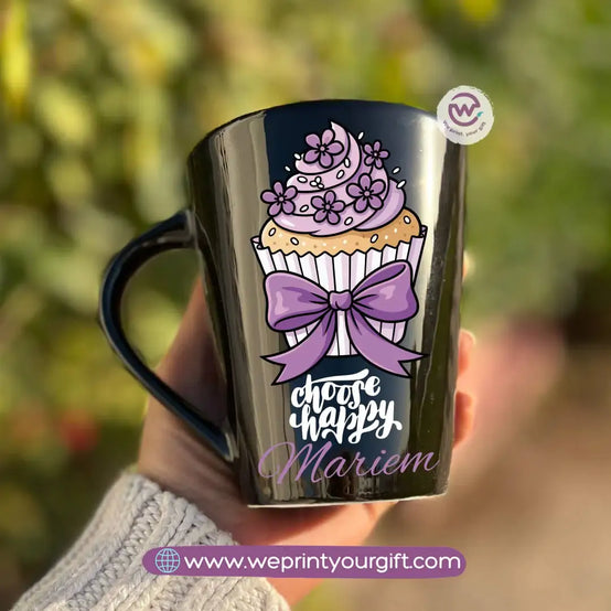 Purple-Themed Digital Art Edition Black Conical Porcelain Mug – 350 ml | UV Raised Sticker Printing - WE PRINT