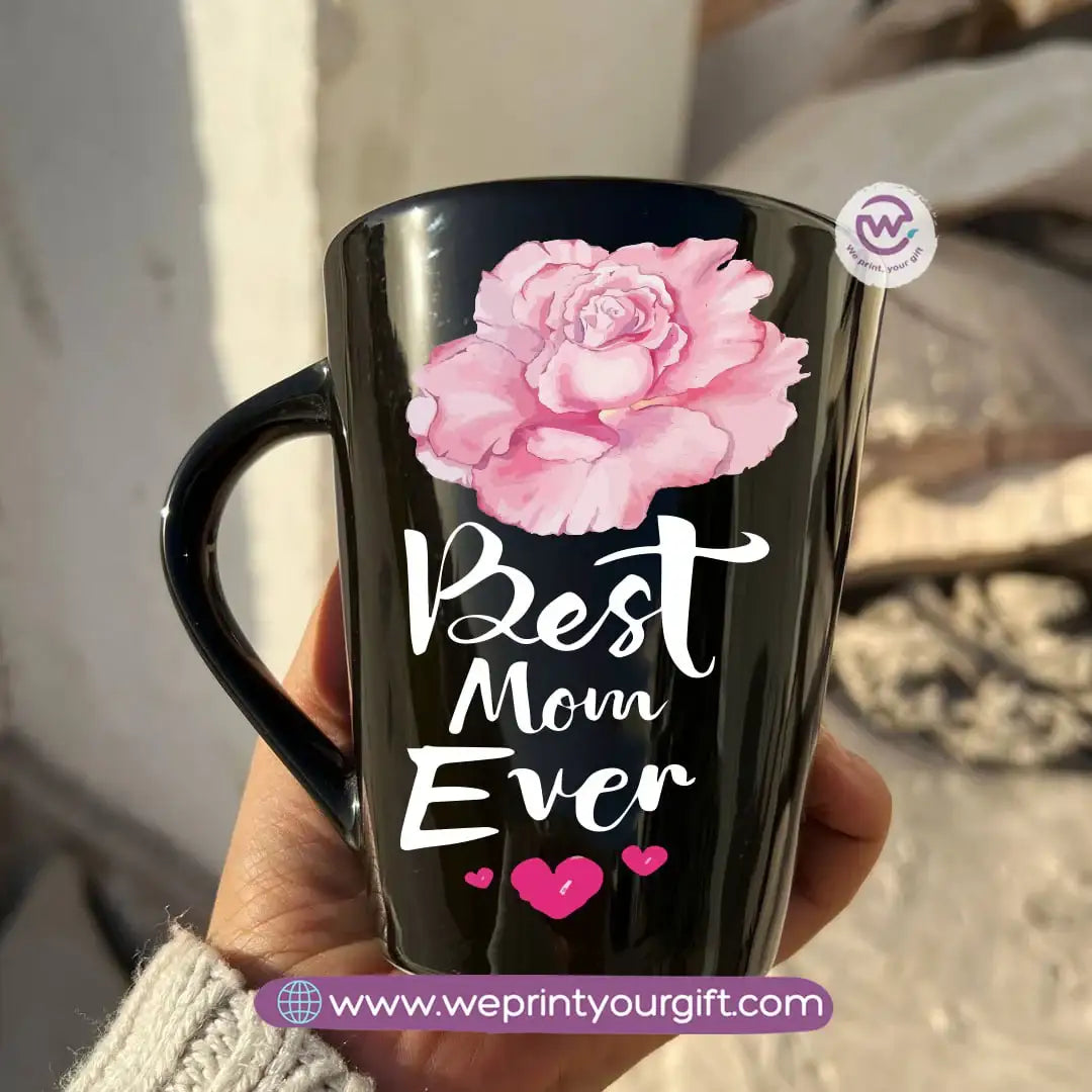 Mom Love Edition Black Conical Porcelain Mug – 350 ml | Artistic Mother-Inspired Designs | UV Raised Sticker Printing - WE PRINT