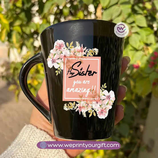 Mom Love Edition Black Conical Porcelain Mug – 350 ml | Artistic Mother-Inspired Designs | UV Raised Sticker Printing - WE PRINT