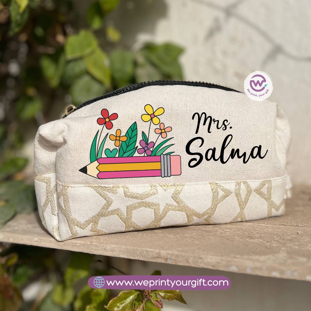 Islamic Pattern Teacher Boxy Pouch – Personalized Cotton Makeup & Pencil Case
