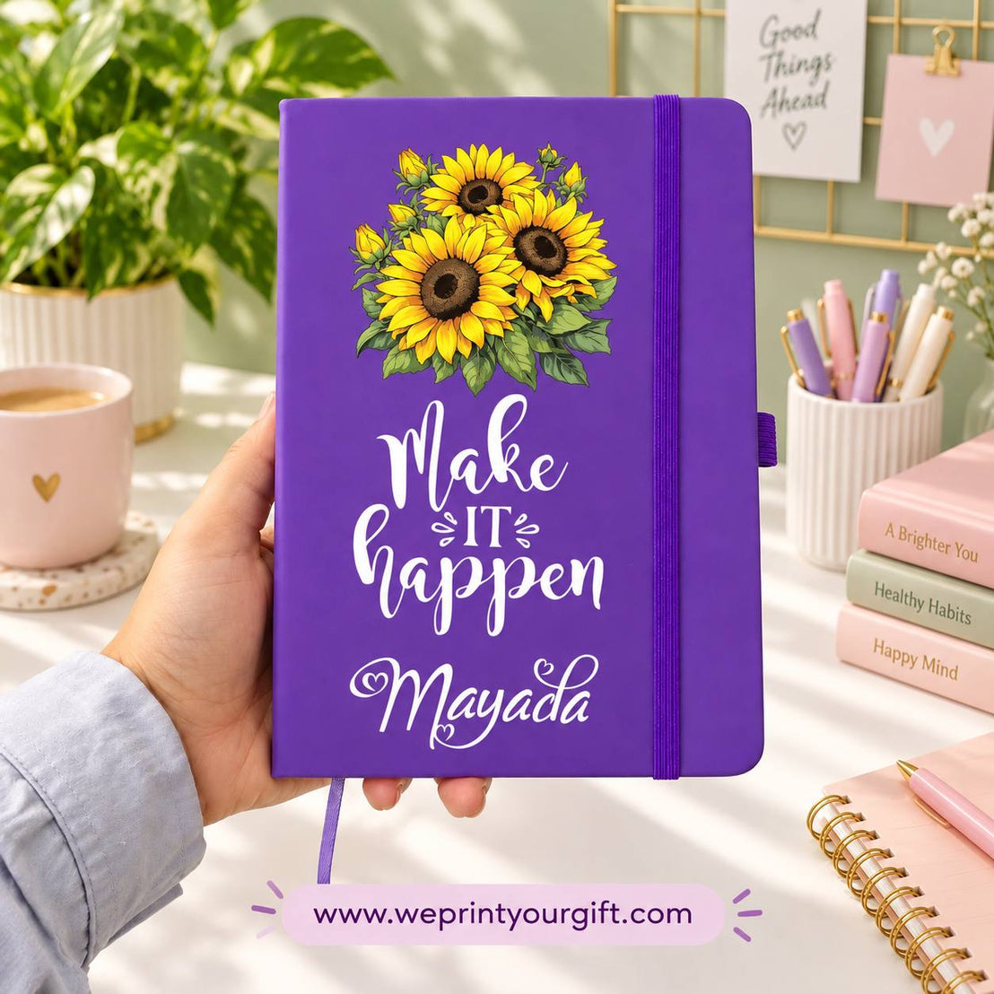 A5 Rubber Cover Notebook – Floral Motivational Quotes