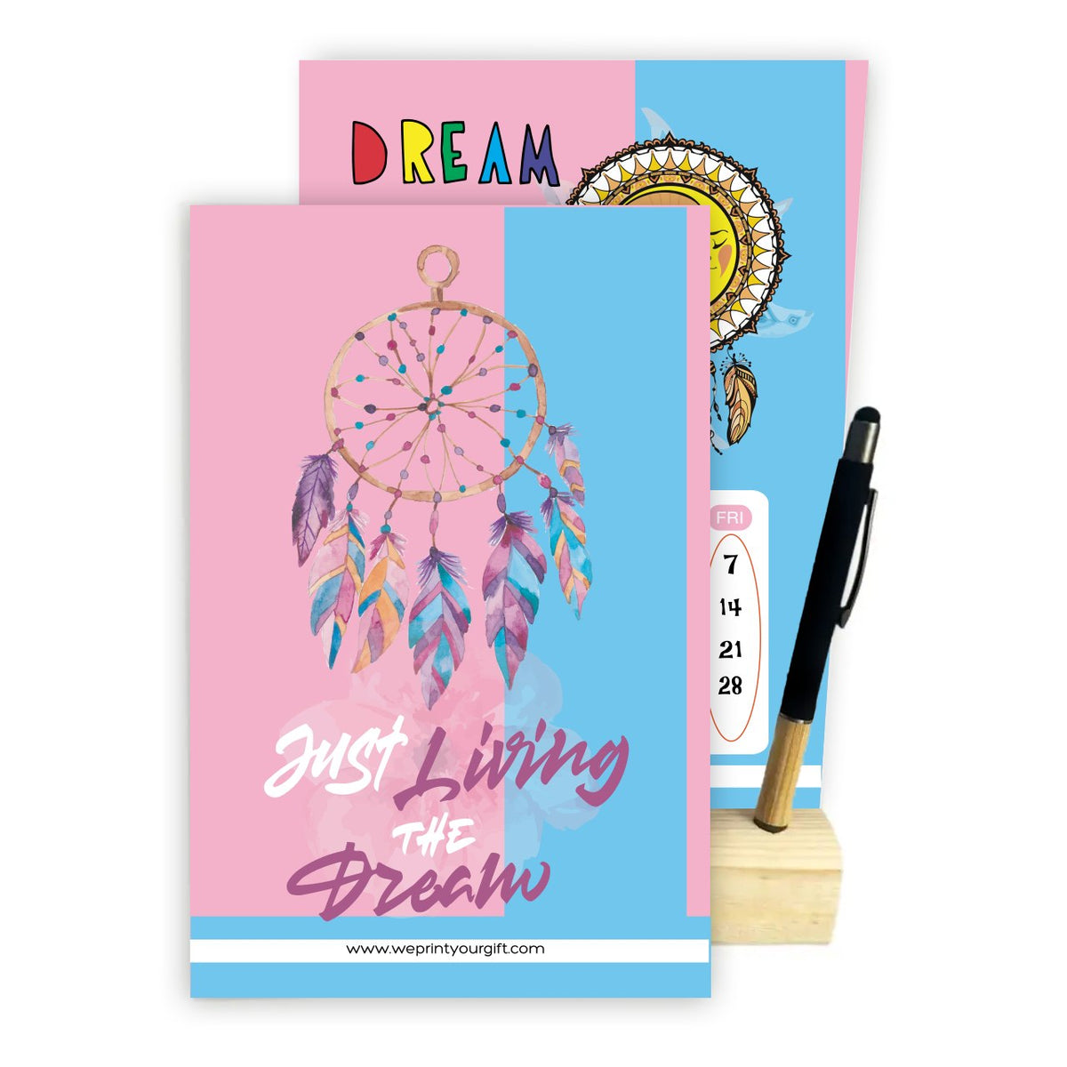 2027 Dream Catcher Desk Calendar – Inspirational Quotes with Wooden Stand & Bamboo Touch Pen