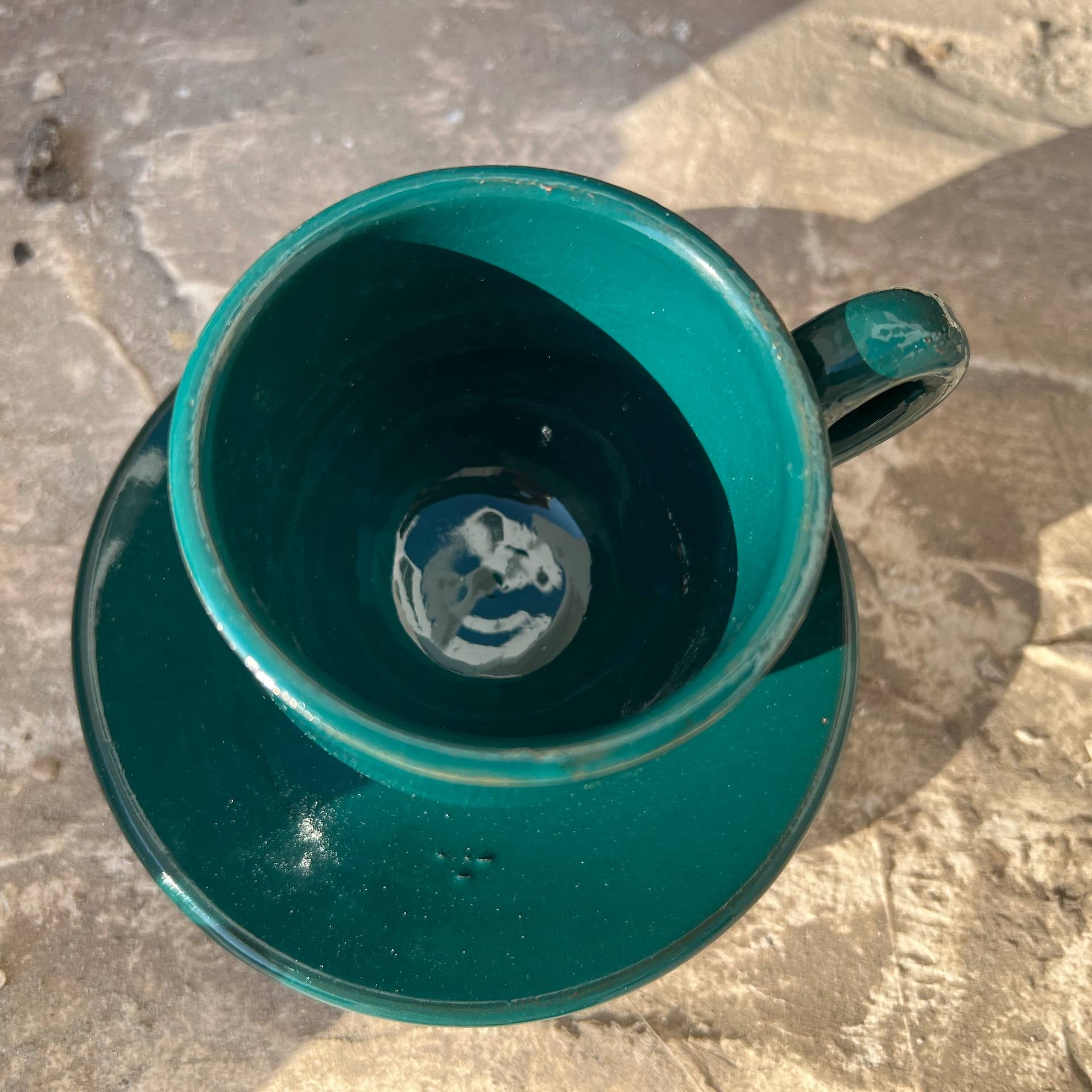 Petrol Green Handmade Pottery Coffee Cup with Saucer – 200 ml | Customization Options