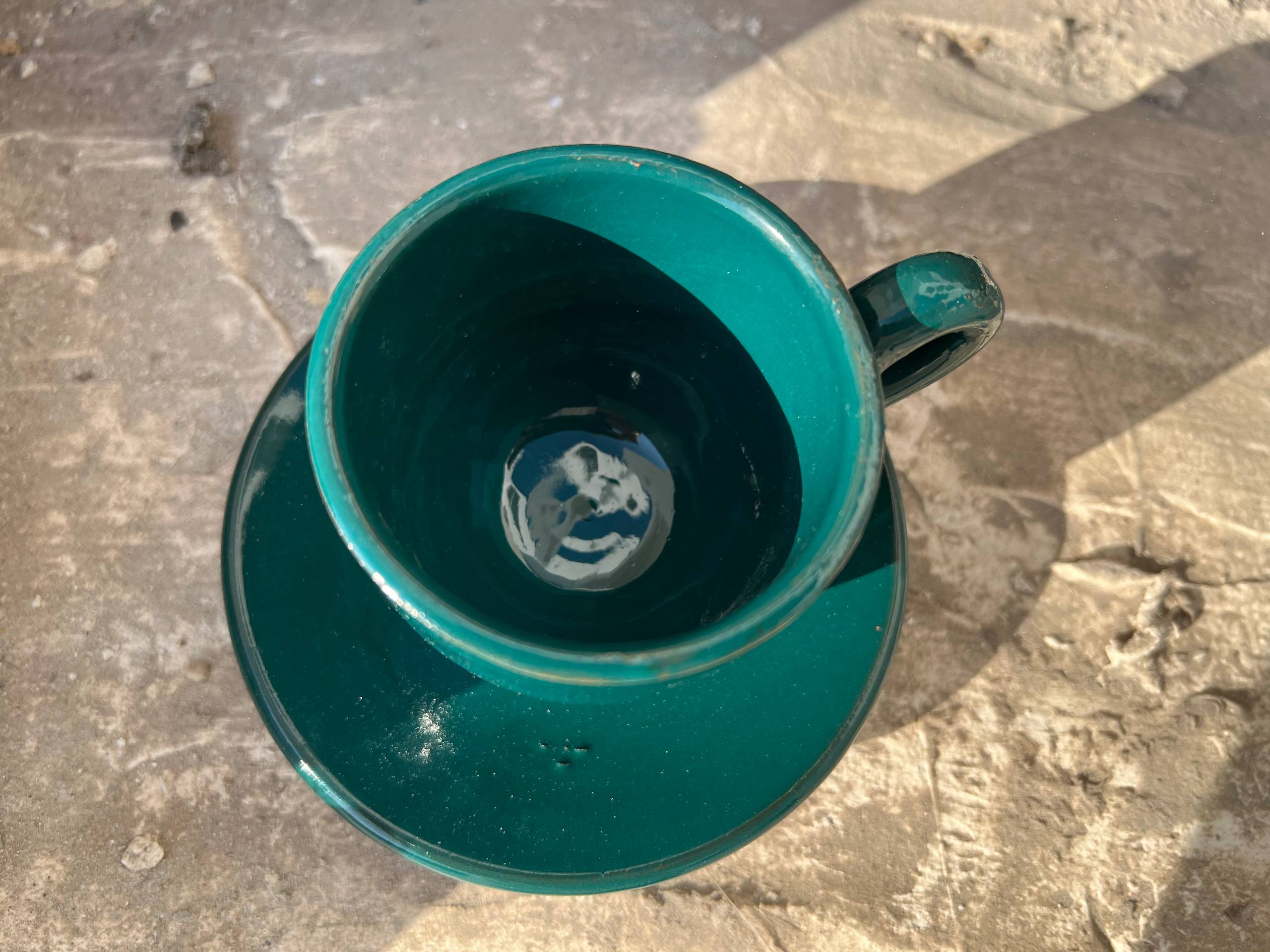 Petrol Green Handmade Pottery Coffee Cup with Saucer – 200 ml | Customization Options