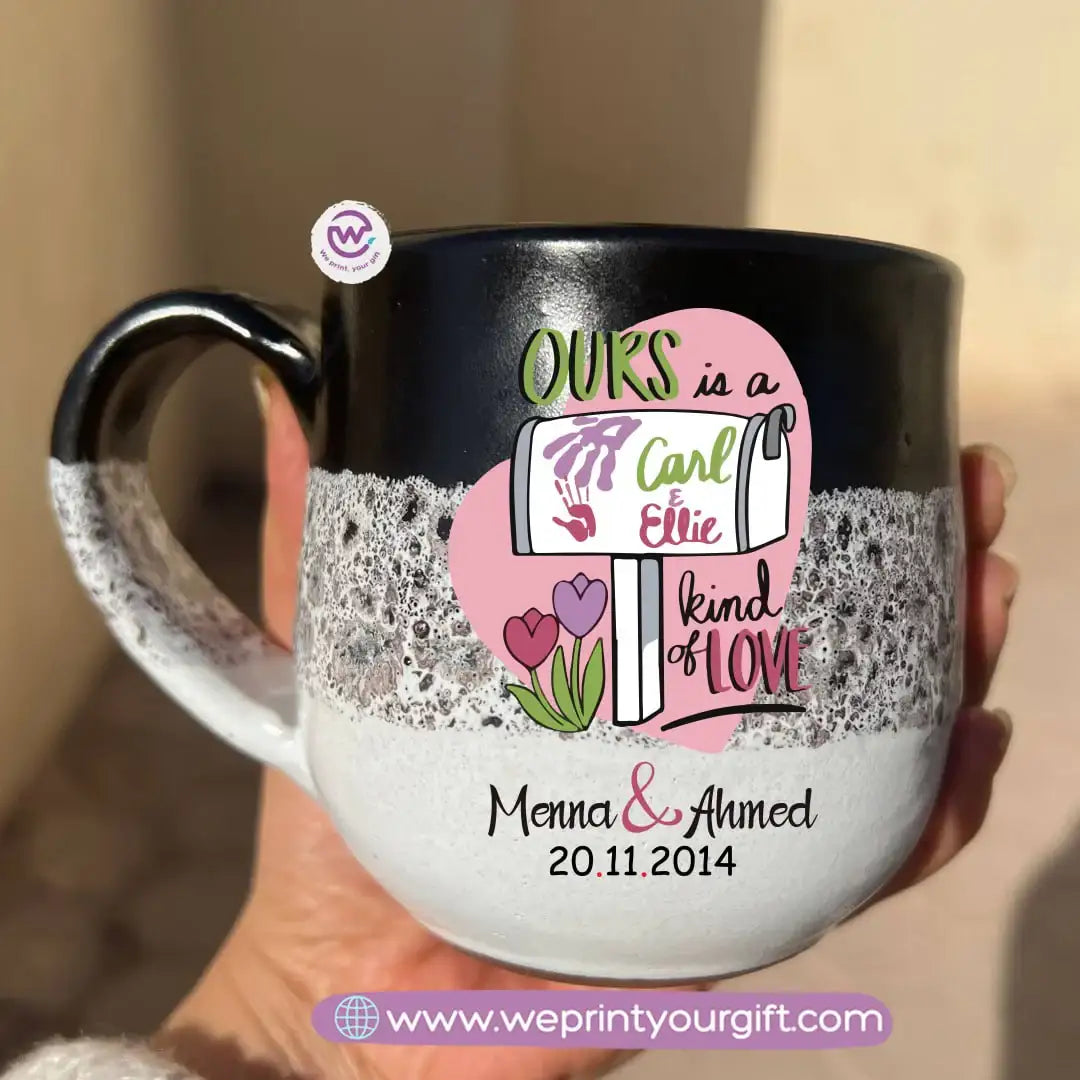 Black & White Handmade Pottery Mug – 350 ml | Valentine Up Cartoon Theme - WE PRINT