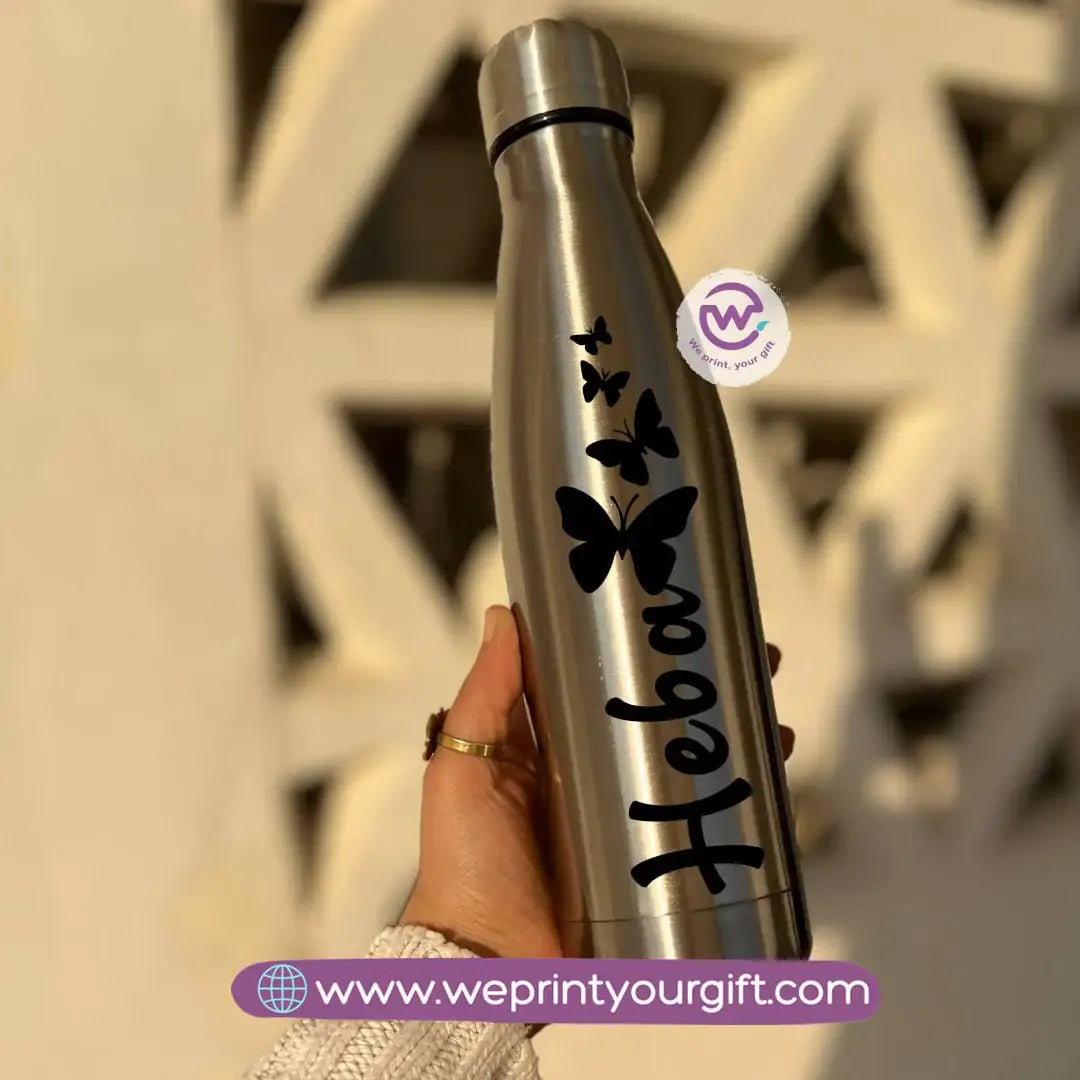 Personalized Silver Thermal Bottle with Arabic Name Typography – 500 ml - WE PRINT