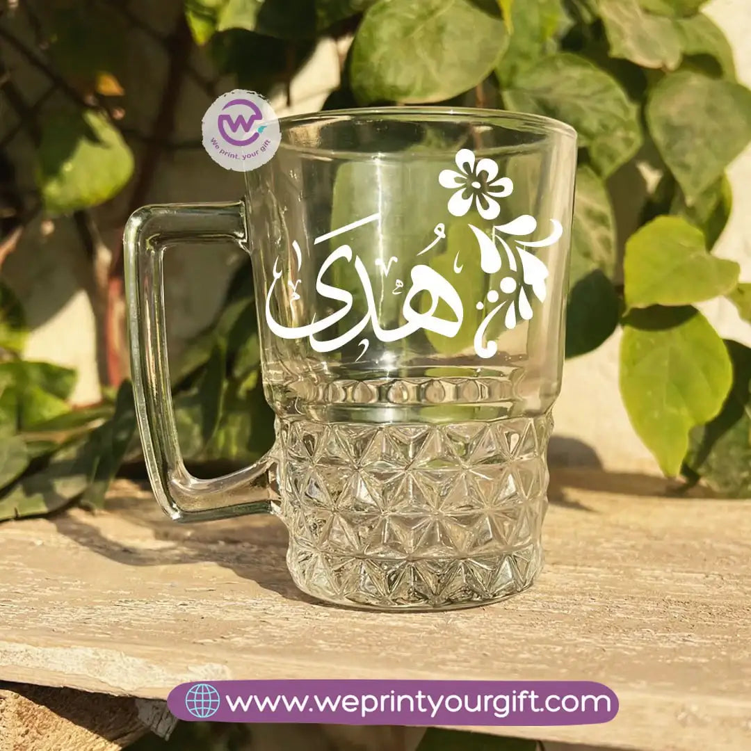 Personalized Clear Crystal Pattern Glass Mug with Arabic Name Typography – 250 ml - WE PRINT