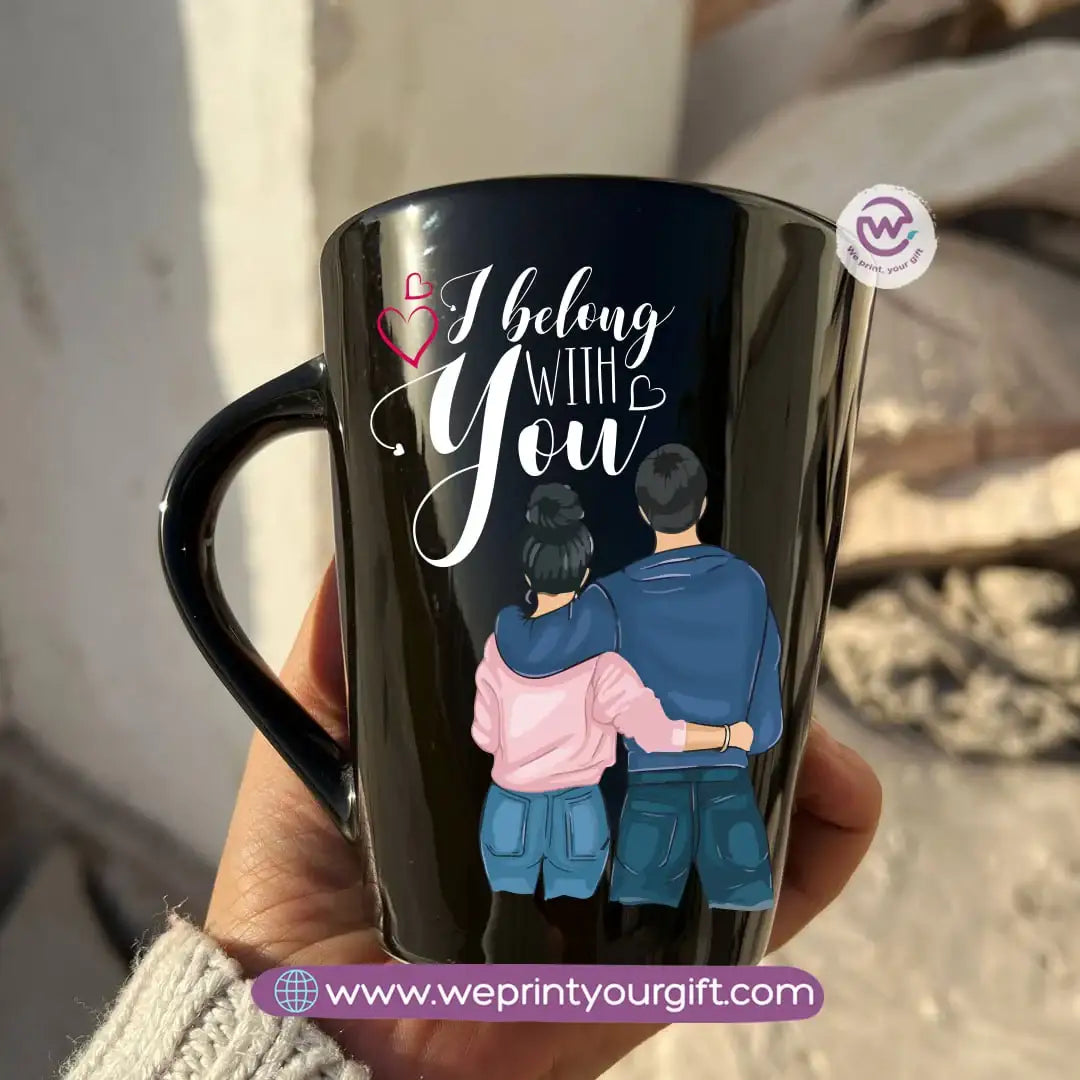 Valentine’s Edition Black Conical Porcelain Mug – 350 ml | UV Raised Sticker Printing - WE PRINT