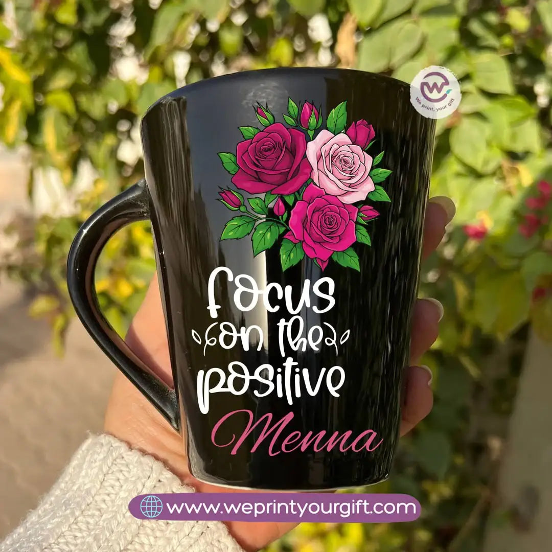 Motivational Digital Art Edition Black Conical Porcelain Mug – 350 ml | UV Raised Sticker Printing - WE PRINT