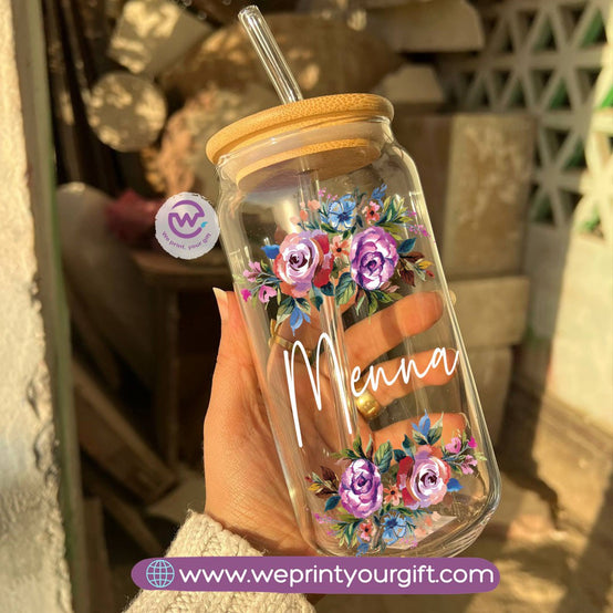 Custom Round Glass Iced Coffee Mug with Bamboo Lid & Glass Straw - Buy 2 Get 1 Free