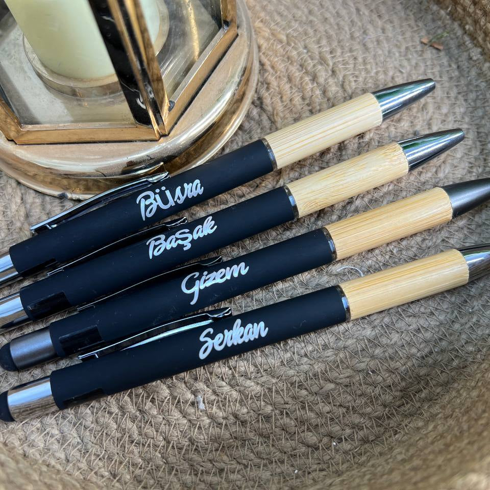 Custom Metal Pen with Bamboo Grip & Stylus Tip  -Buy 2 Get 1 Free