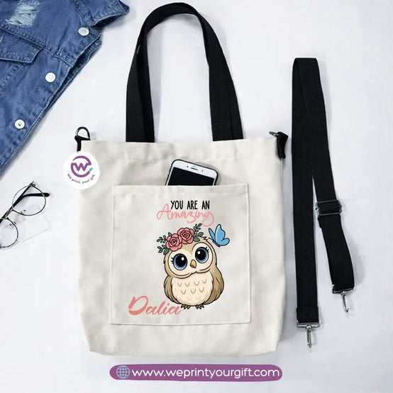 Canvas Tote Bag with Adjustable Shoulder Straps – 35 × 35 cm | Cute Owl Design - WE PRINT