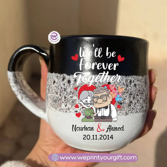Black & White Handmade Pottery Mug – 350 ml | Valentine Up Cartoon Theme - WE PRINT