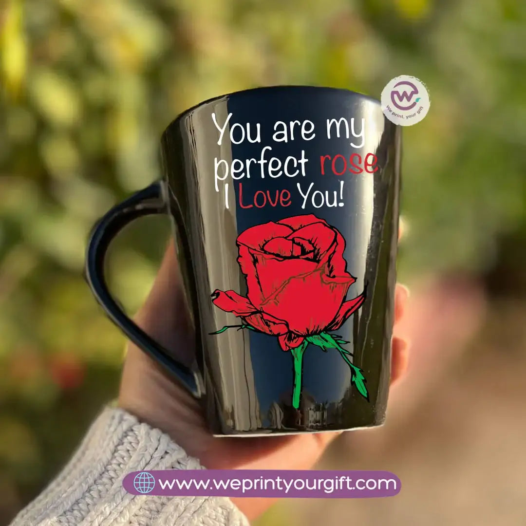 Valentine’s Edition Black Conical Porcelain Mug – 350 ml | UV Raised Sticker Printing - WE PRINT