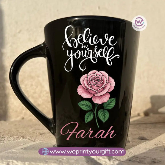 Motivational Digital Art Edition Black Conical Porcelain Mug – 350 ml | UV Raised Sticker Printing - WE PRINT