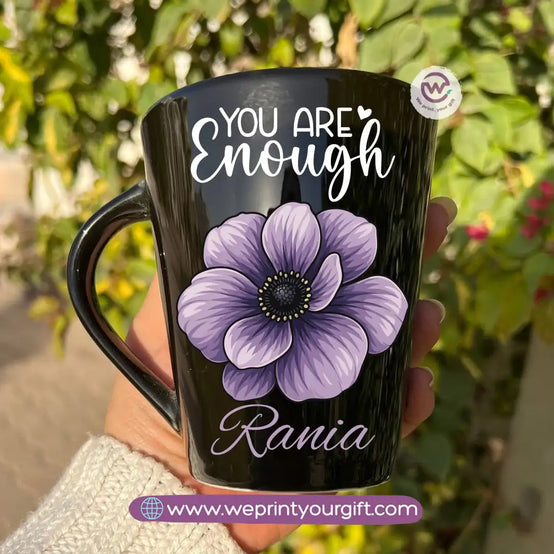 Purple-Themed Digital Art Edition Black Conical Porcelain Mug – 350 ml | UV Raised Sticker Printing - WE PRINT